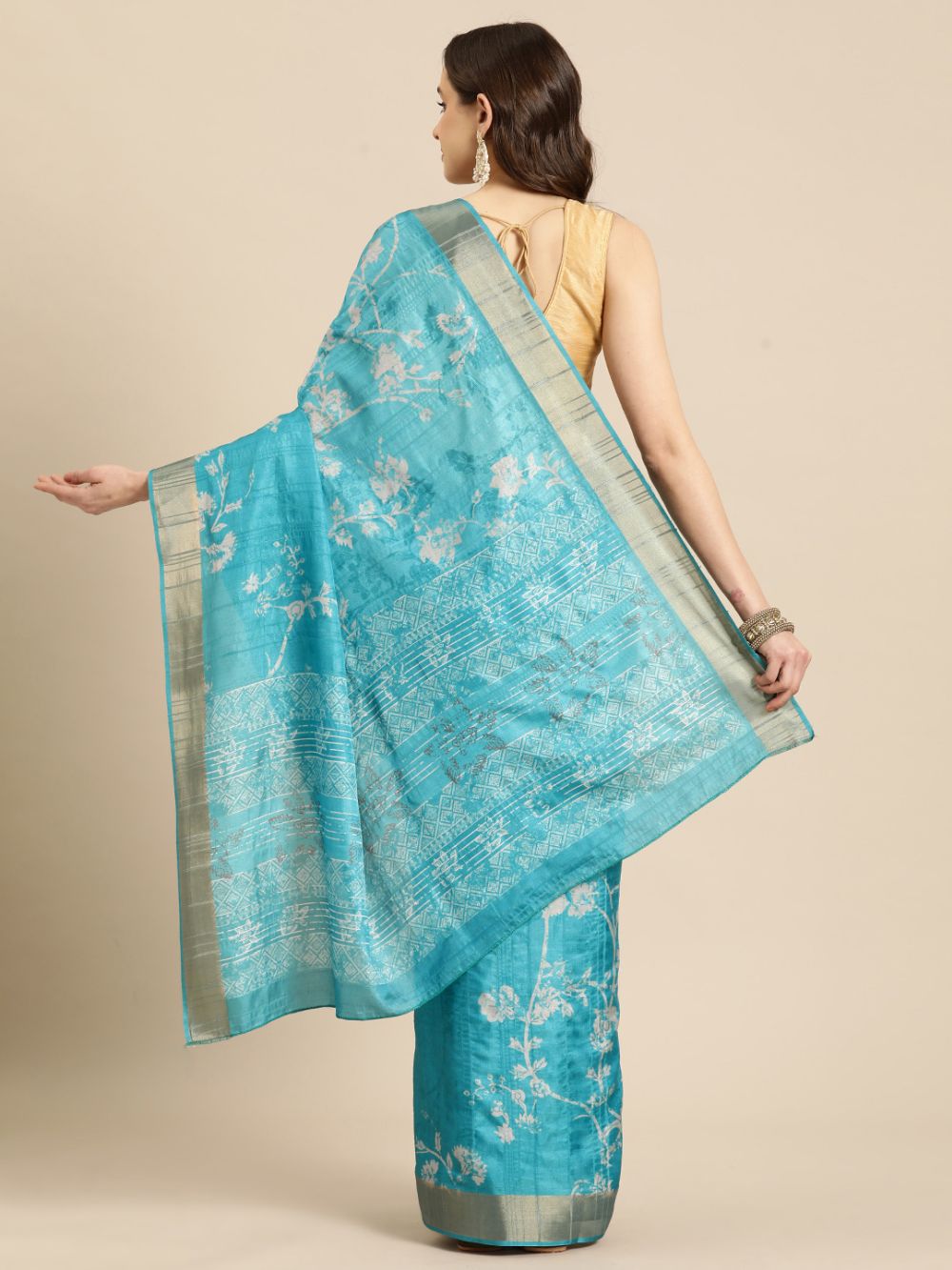 Teal Soft Silk Digital Print Saree