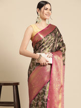 Black Brocade Floral Saree