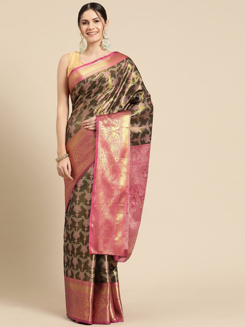 Black Brocade Floral Saree