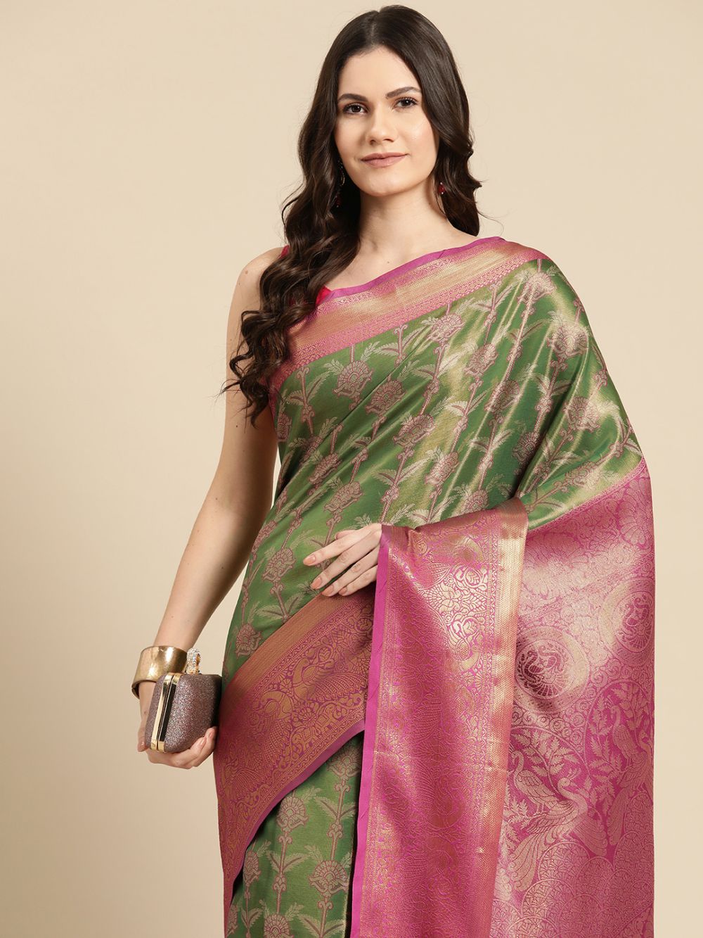 Green Brocade Floral Saree