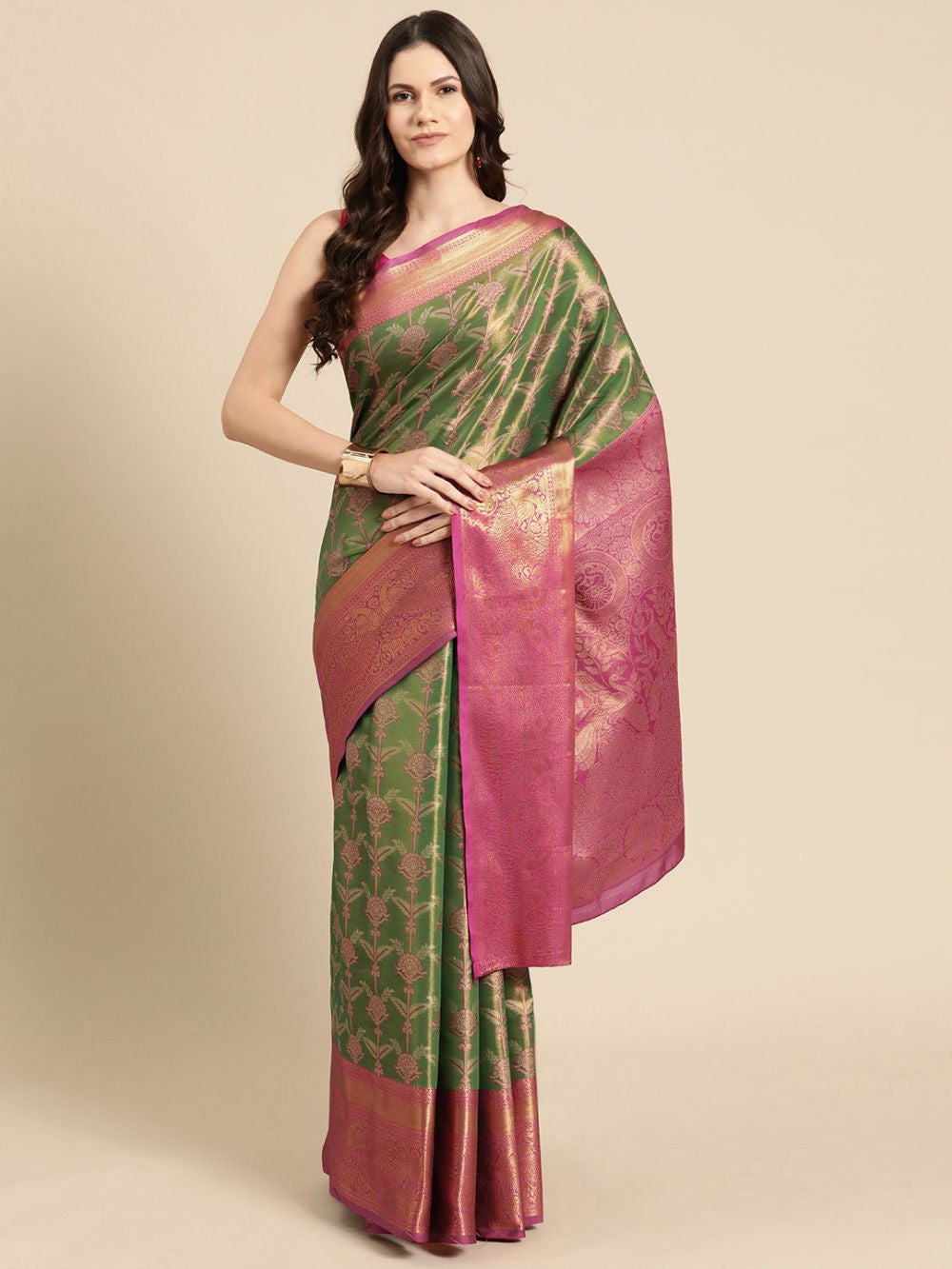 Green Brocade Floral Saree