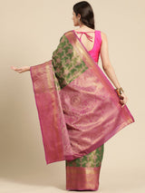 Green Brocade Floral Saree