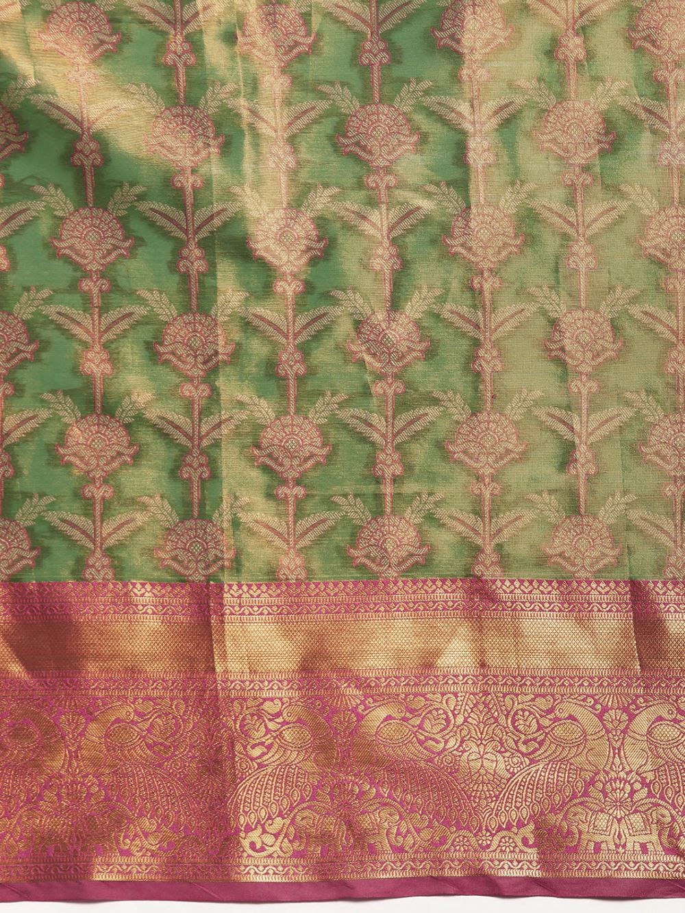 Green Brocade Floral Saree