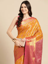 Mustard Brocade Floral Saree