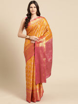 Mustard Brocade Floral Saree