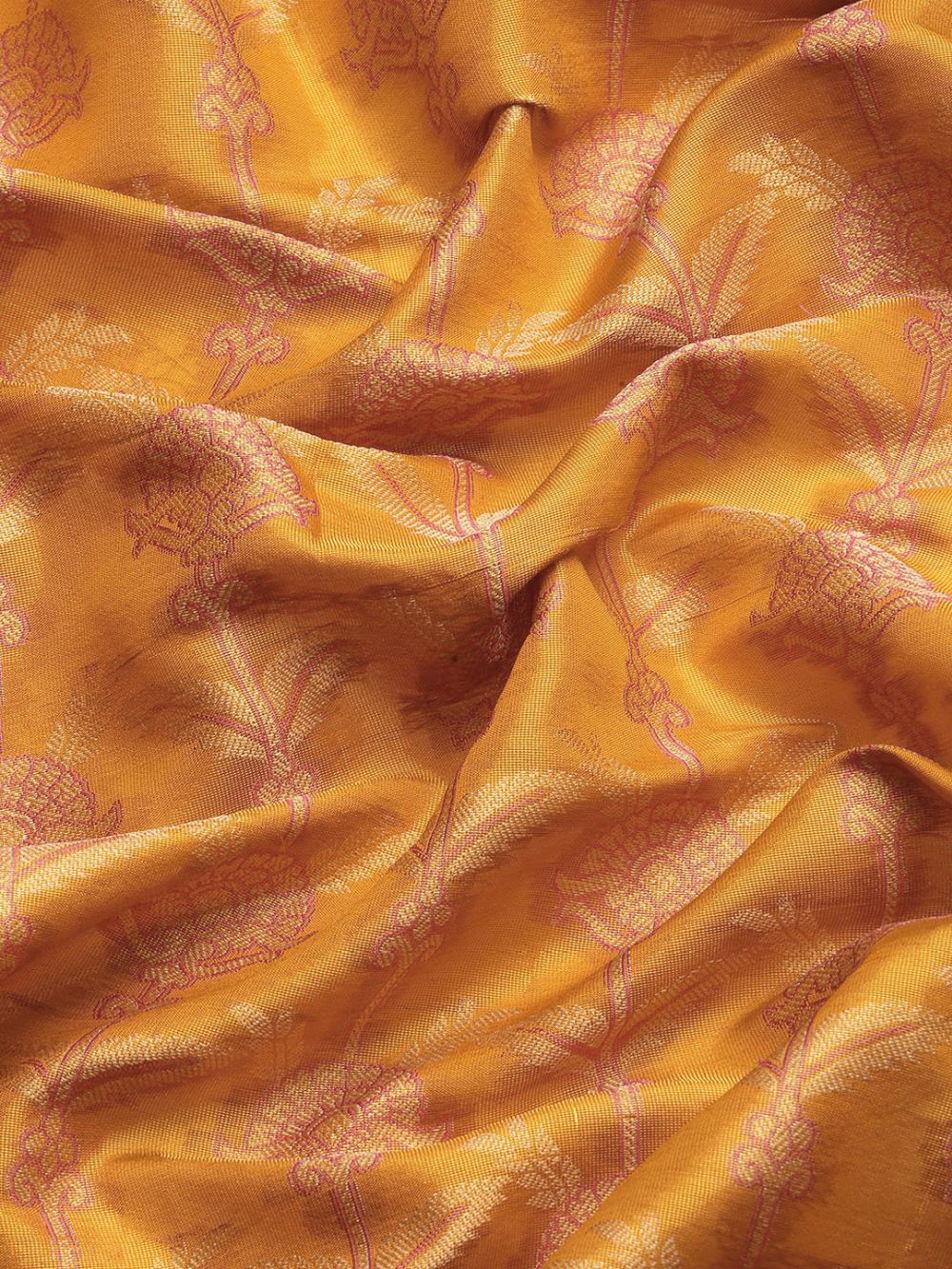 Mustard Brocade Floral Saree