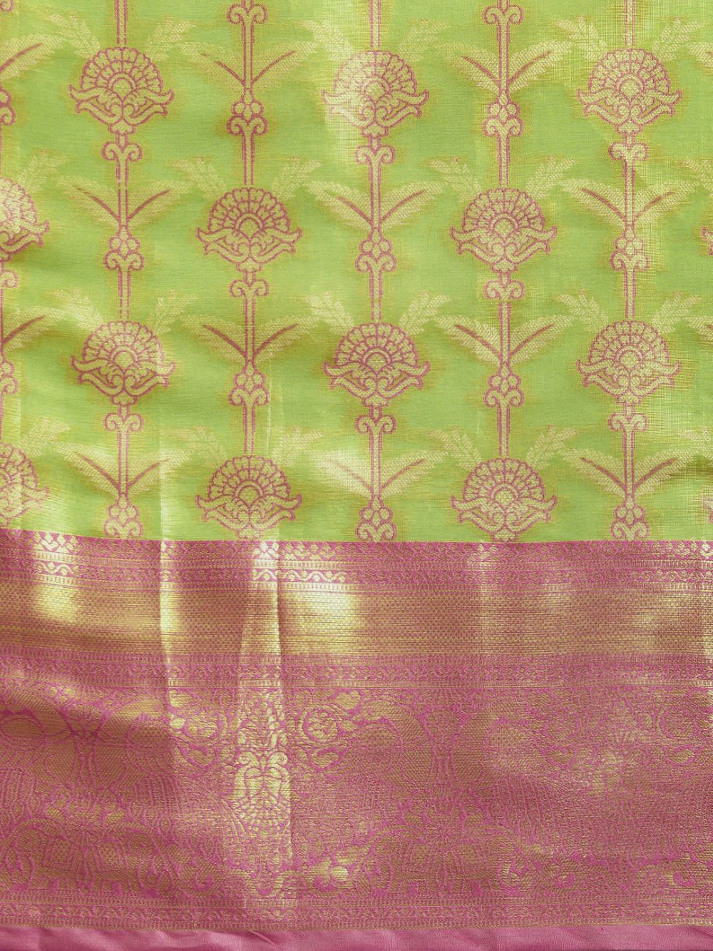 Parrot Green Brocade Floral Saree