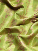 Parrot Green Brocade Floral Saree