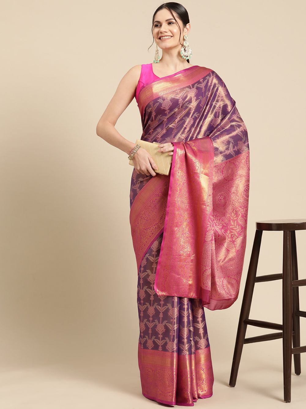 Purple Brocade Floral Saree