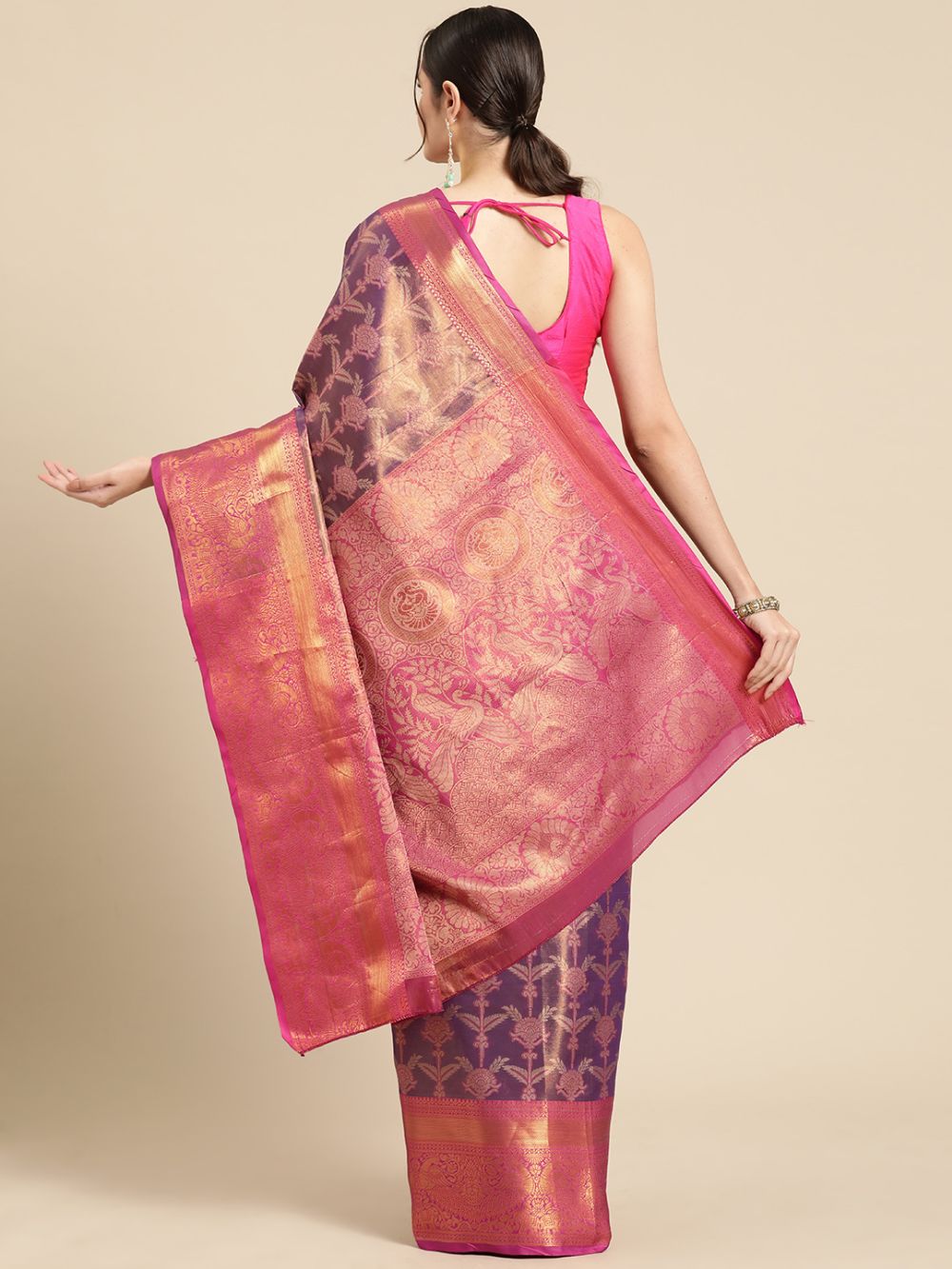 Purple Brocade Floral Saree