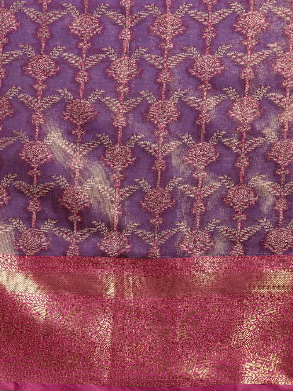 Purple Brocade Floral Saree