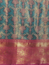 Teal Brocade Floral Saree