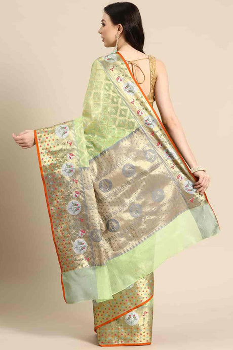 Green Tissue Woven Design Saree