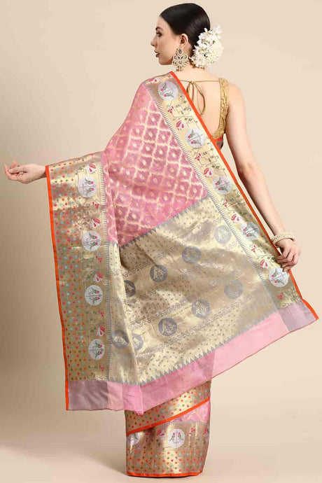 Pink Tissue Woven Design Saree