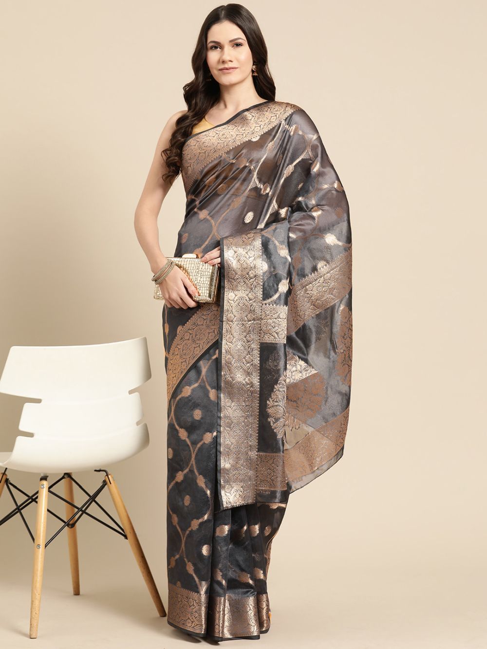 Black Organza Silk Floral Saree