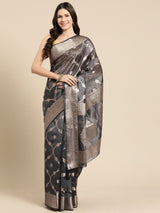 Black Organza Silk Floral Saree