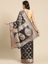 Black Organza Silk Floral Saree