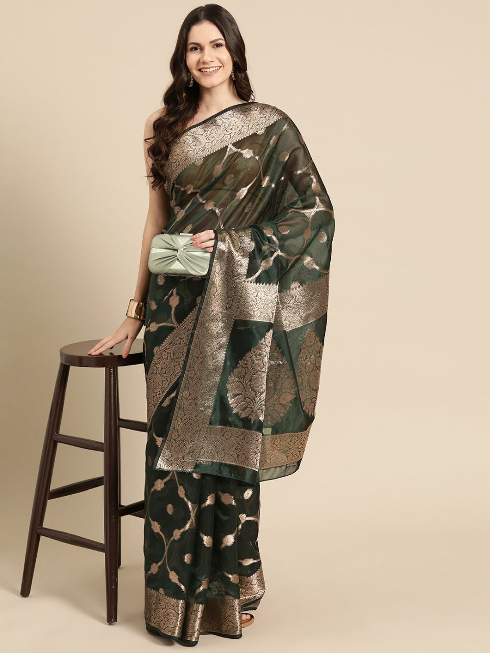 Green Organza Silk Floral Saree