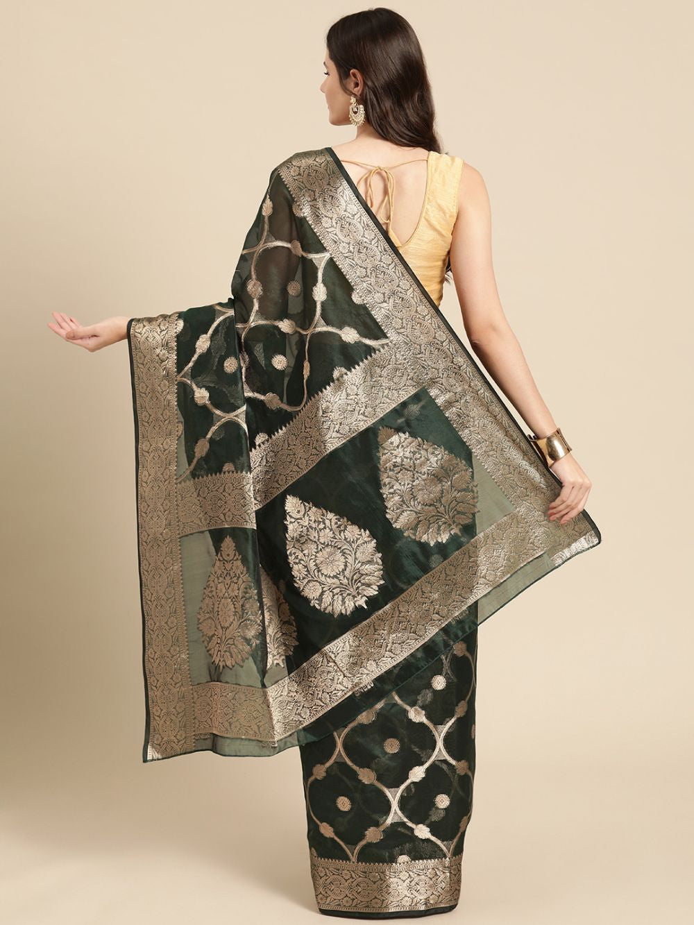 Green Organza Silk Floral Saree