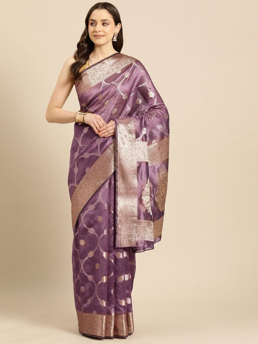 Light Pink Organza Silk Floral Saree