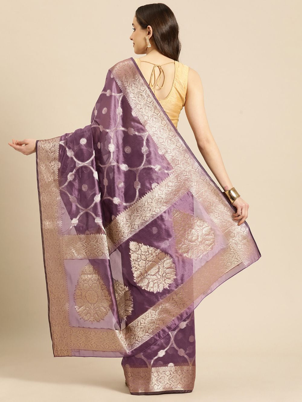 Light Pink Organza Silk Floral Saree