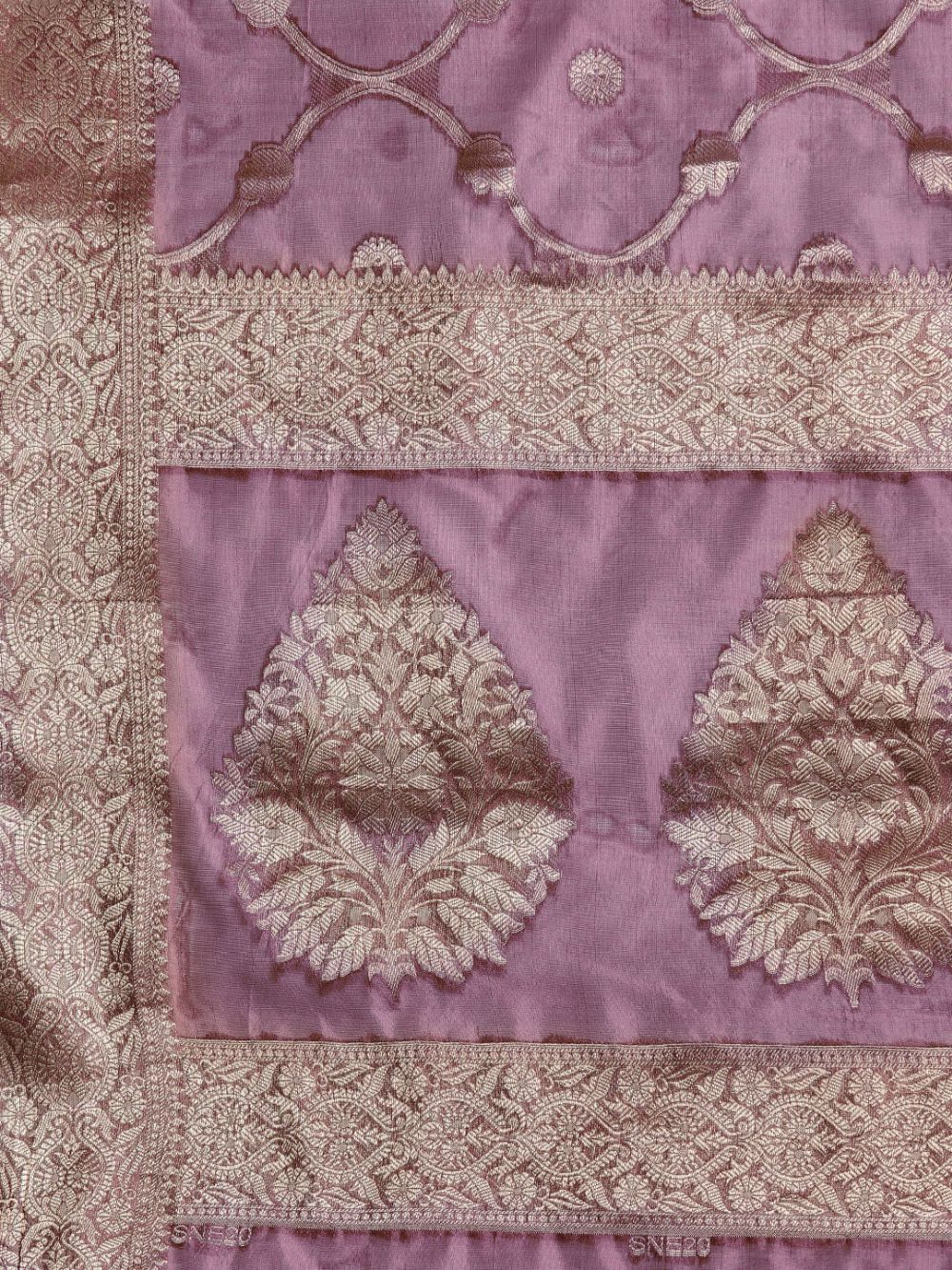 Light Pink Organza Silk Floral Saree