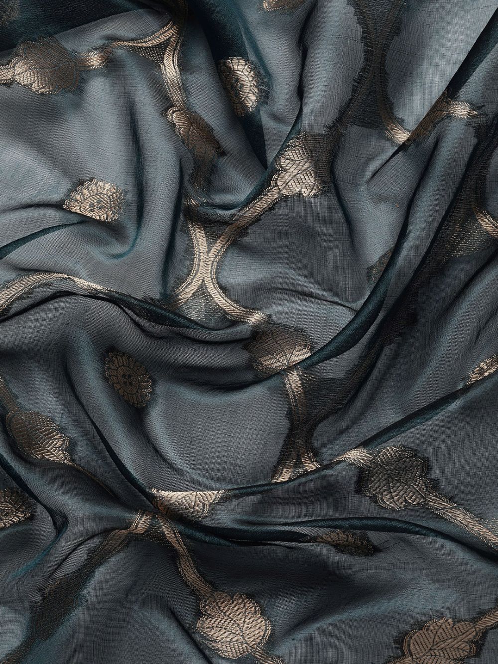 Teal Organza Silk Floral Saree