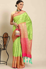 Buy Parrot Green Art Silk floral brocade Saree Online
