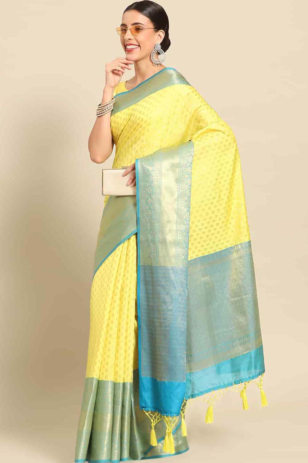 Yellow Zari Art Silk Saree