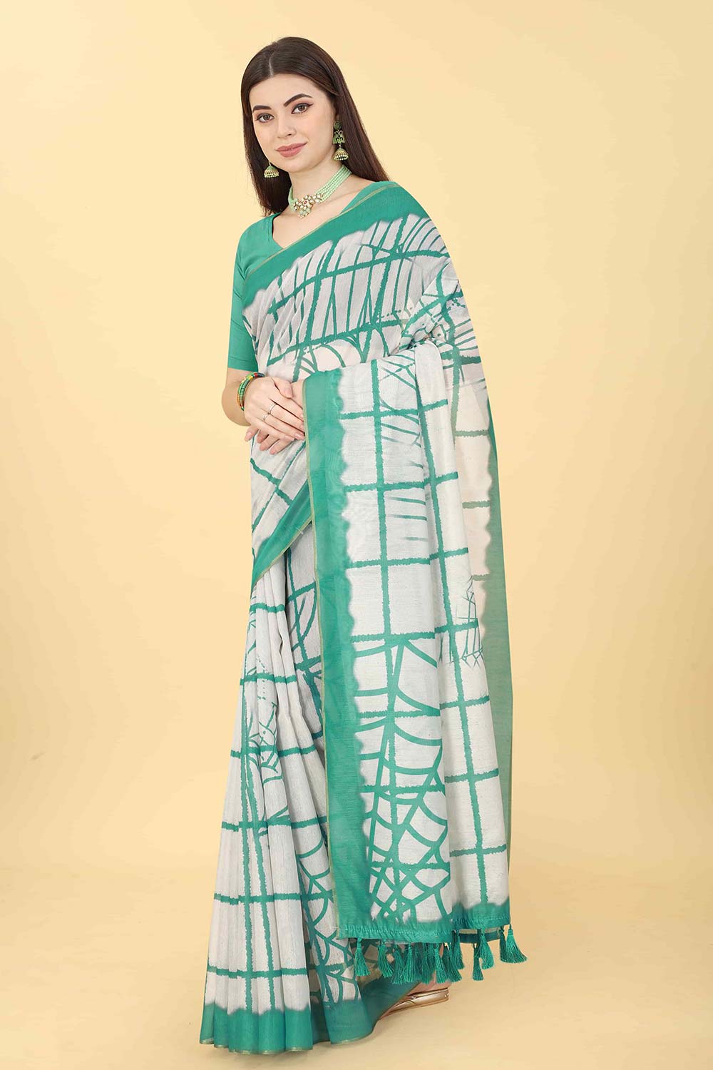 Green Tie Dye Cotton Blend Saree