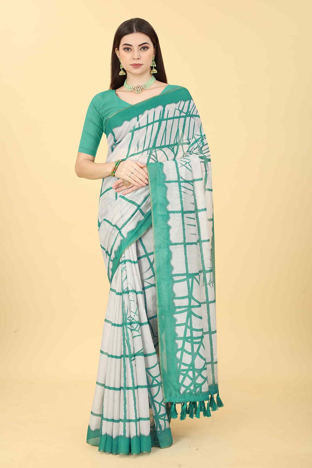 Green Tie Dye Cotton Blend Saree