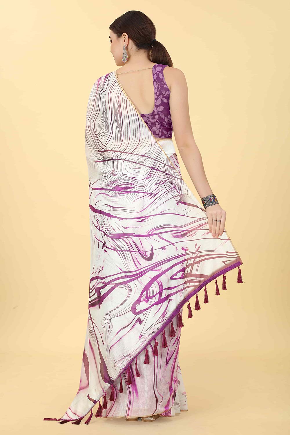 Purple Tie Dye Cotton Blend Saree