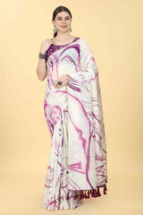 Purple Tie Dye Cotton Blend Saree