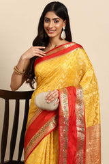 Yellow Woven Silk Blend Saree