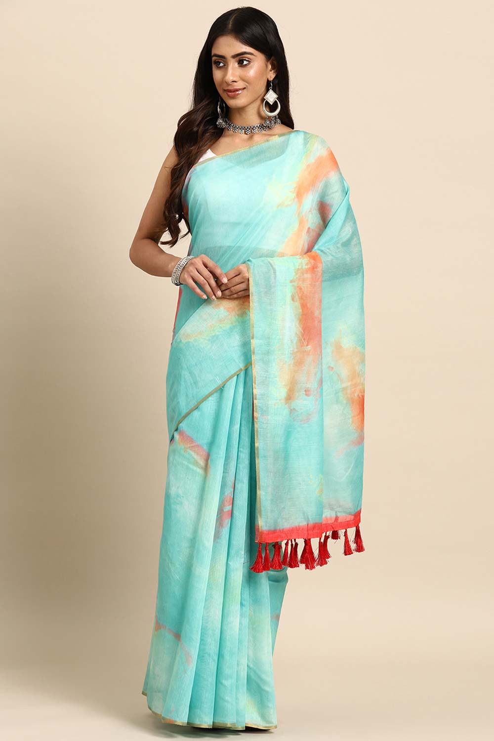 Sea Green Printed Organza Saree