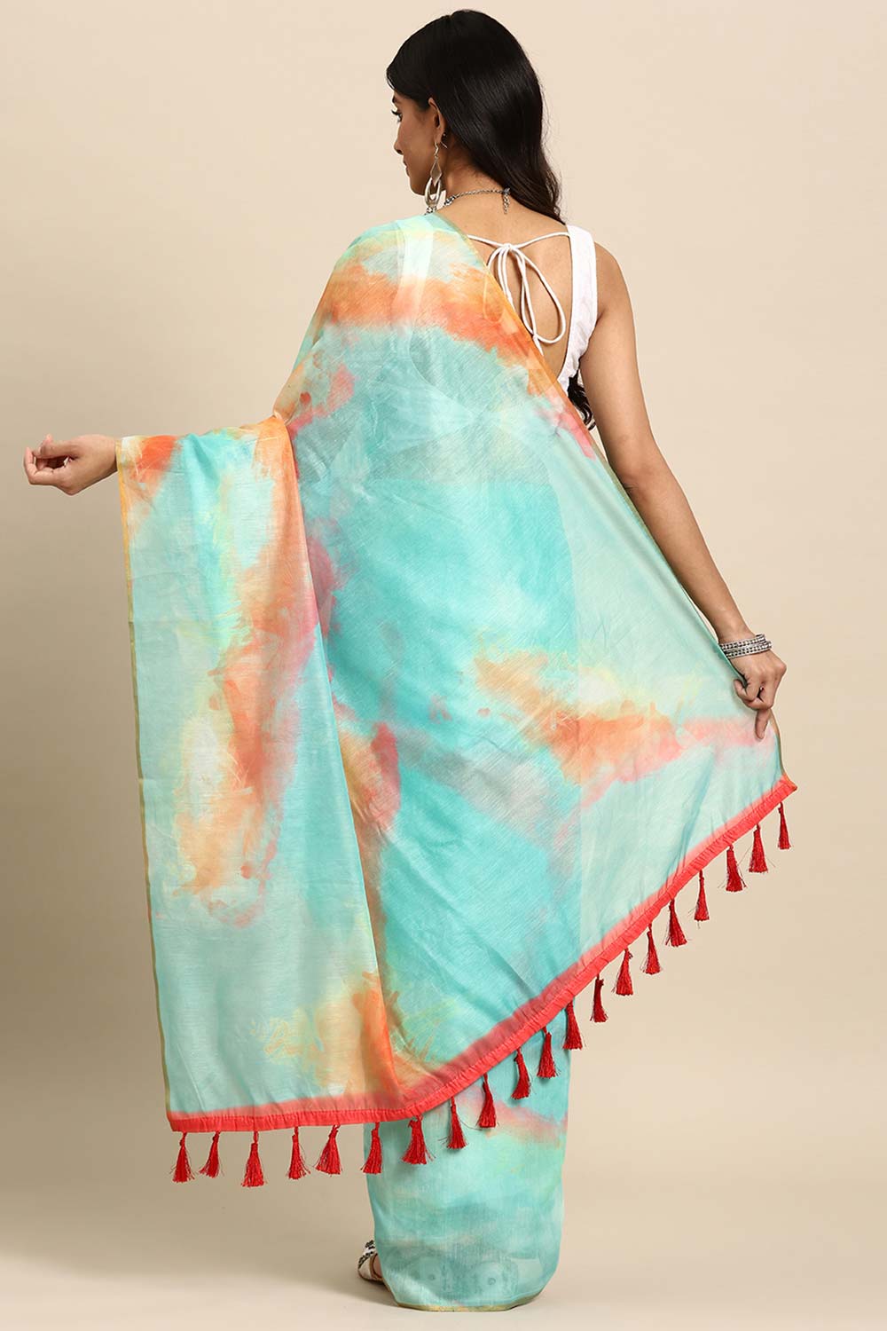 Sea Green Printed Organza Saree