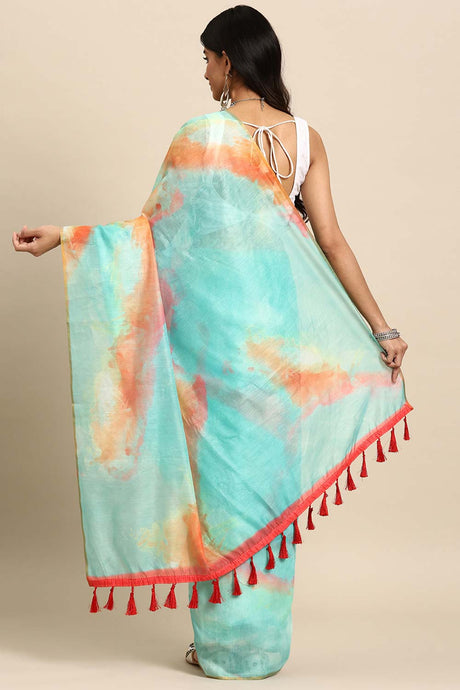 Sea Green Printed Organza Saree