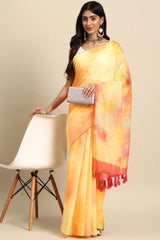 Yellow Printed Organza Saree