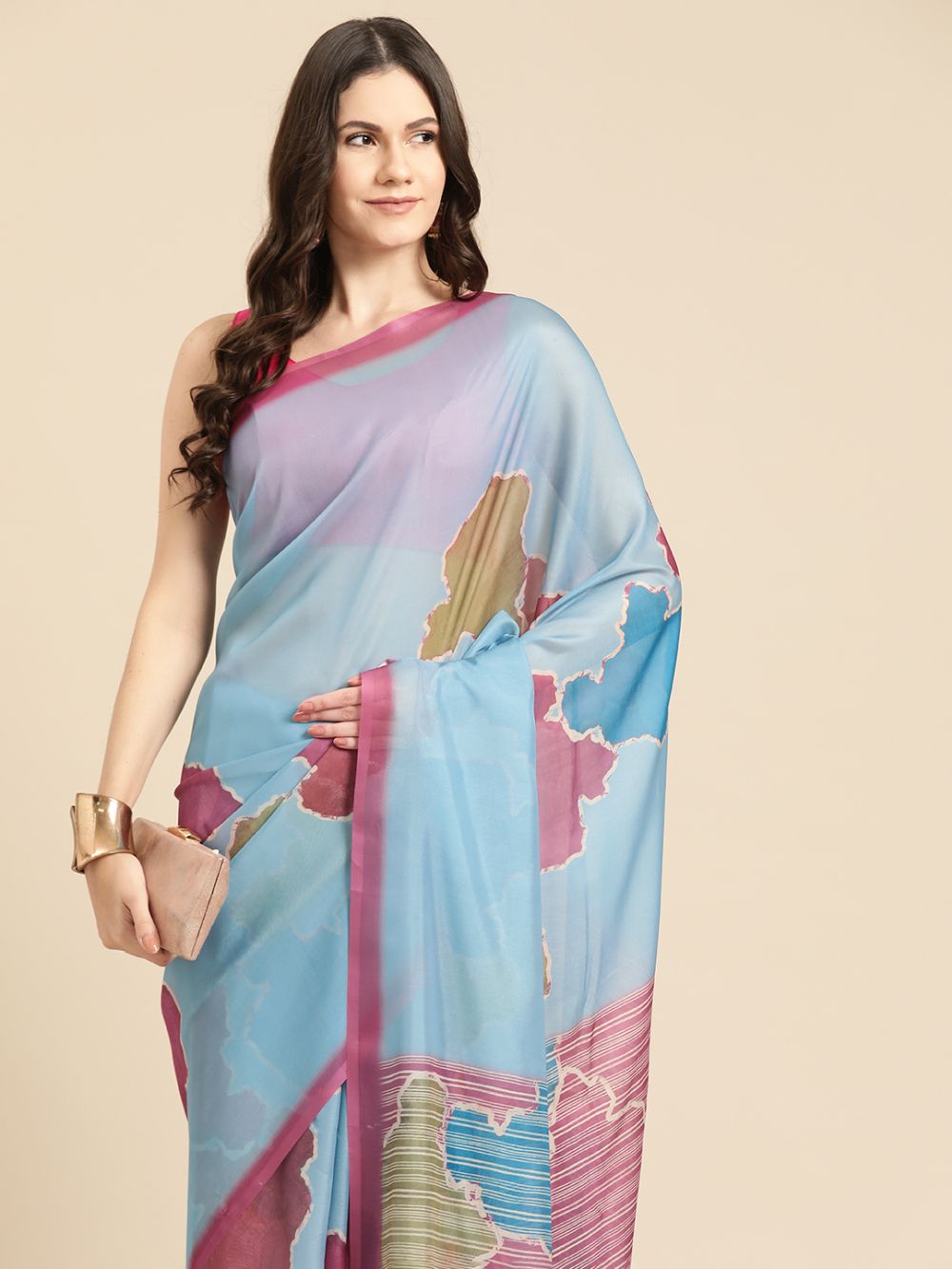 Aqua Soft Silk Abstract Saree