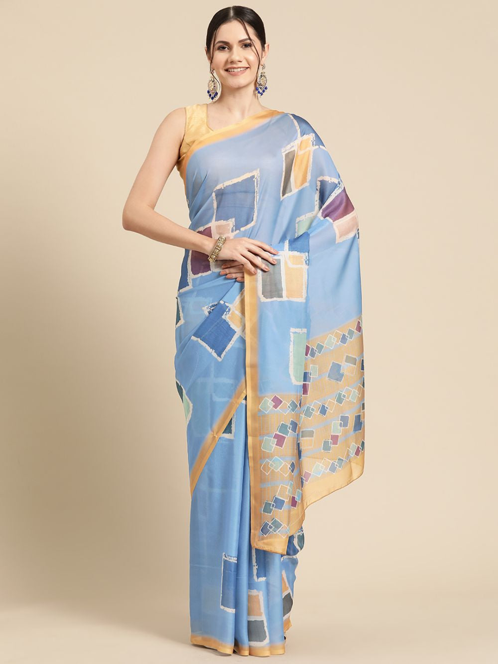 Blue Soft Silk Abstract Saree