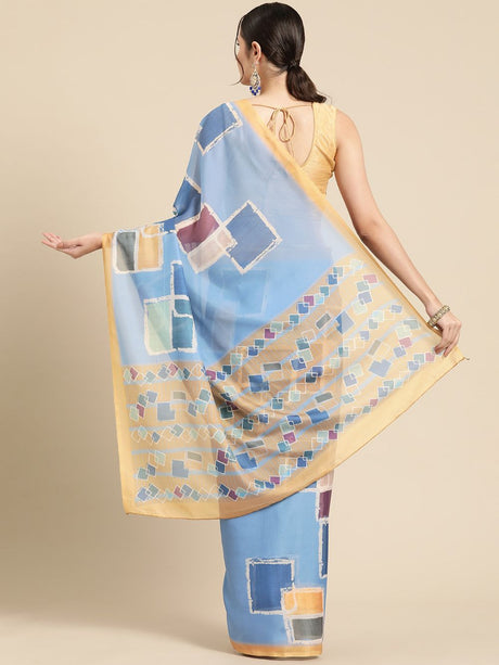 Blue Soft Silk Abstract Saree