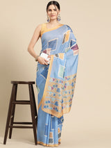 Blue Soft Silk Abstract Saree