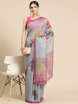 Dark Grey Soft Silk Abstract Saree