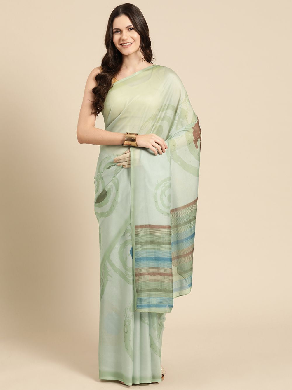 Green Soft Silk Abstract Saree