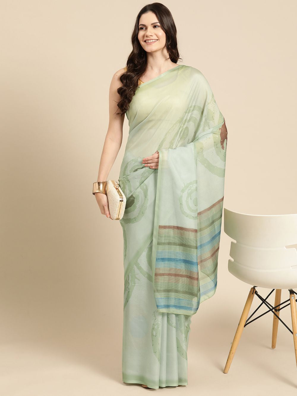 Green Soft Silk Abstract Saree