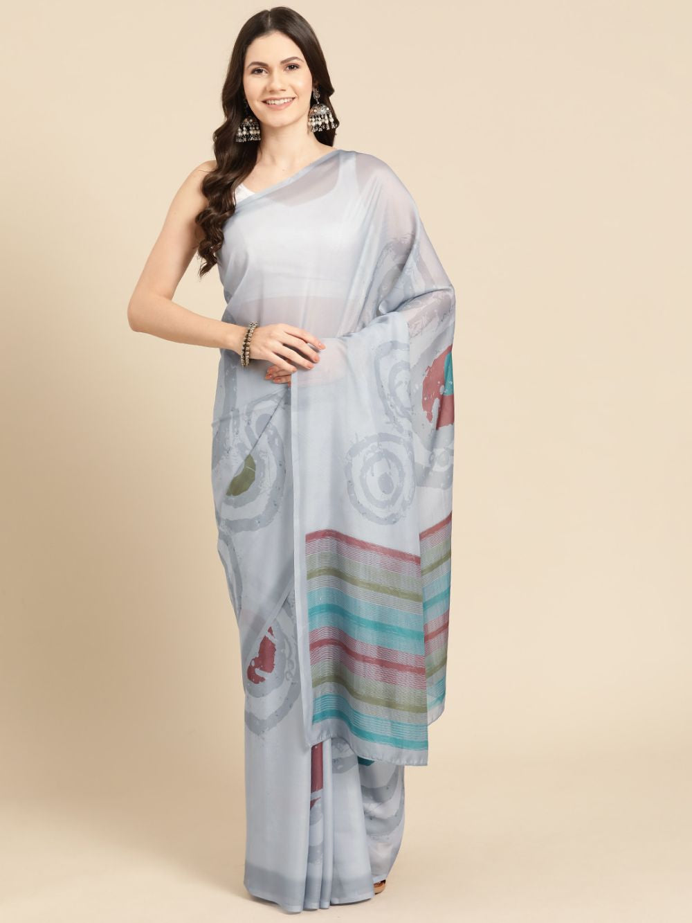 Grey Soft Silk Abstract Saree