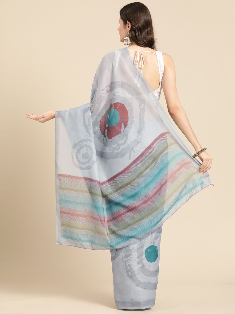 Grey Soft Silk Abstract Saree