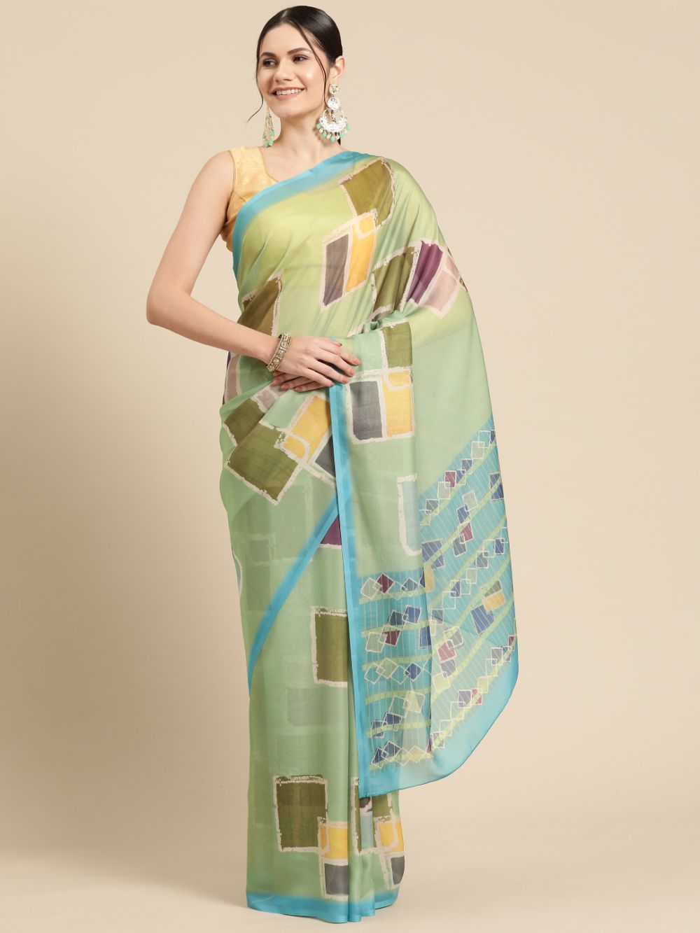 Olive Soft Silk Abstract Saree