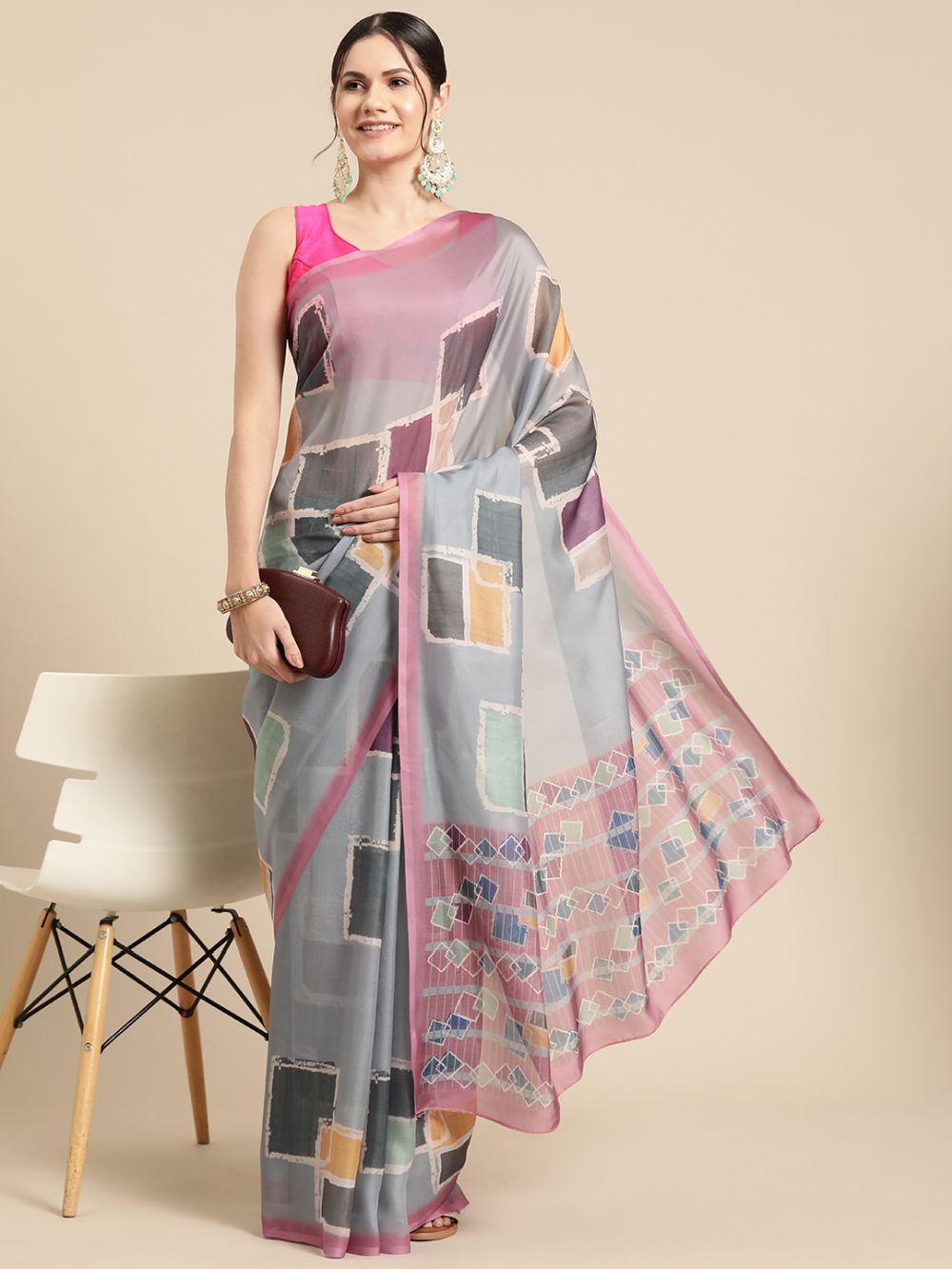 Multicolor Soft Silk Abstract Saree