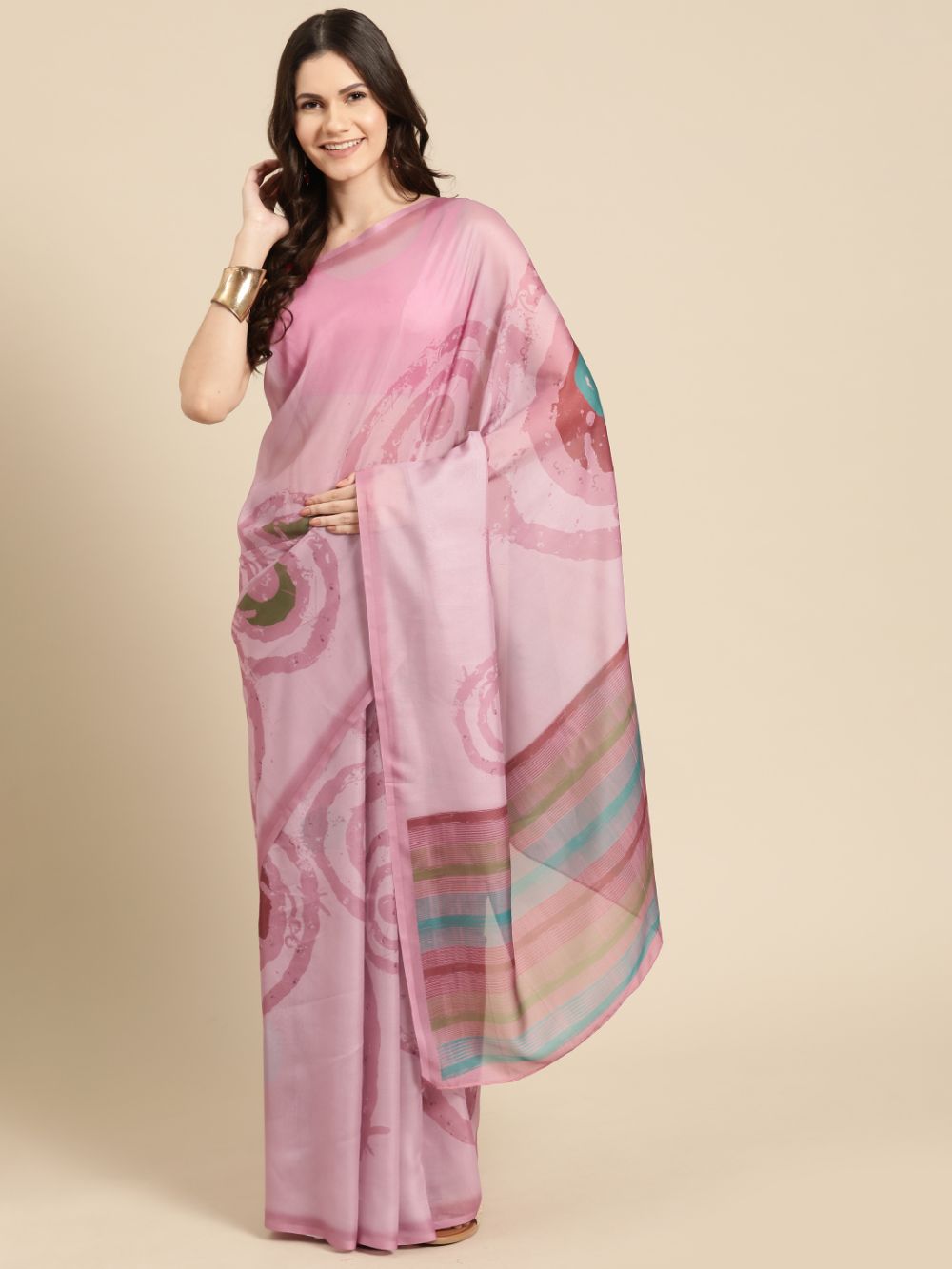 Peach Soft Silk Abstract Saree